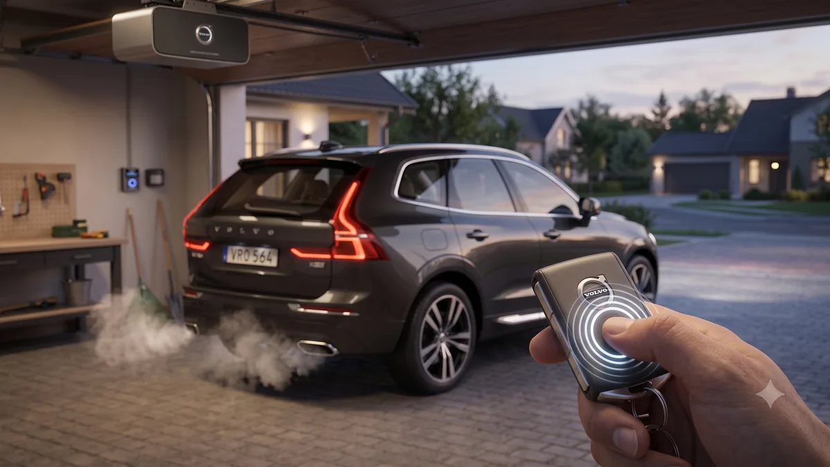 Volvo remote start smart key fob activating vehicle climate and engine in driveway