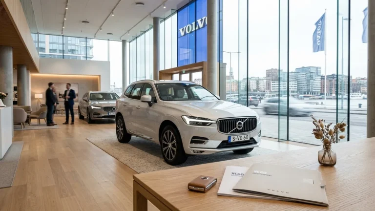 Volvo Buying vs Leasing: True Costs, Tradeoffs & Which Makes Sense? Volvo SUV in dealership showroom with lease and purchase consultation documents